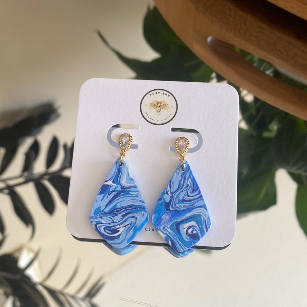 BUSY • BEE TEARDROP BLUE MARBLE CLAY EARRINGS